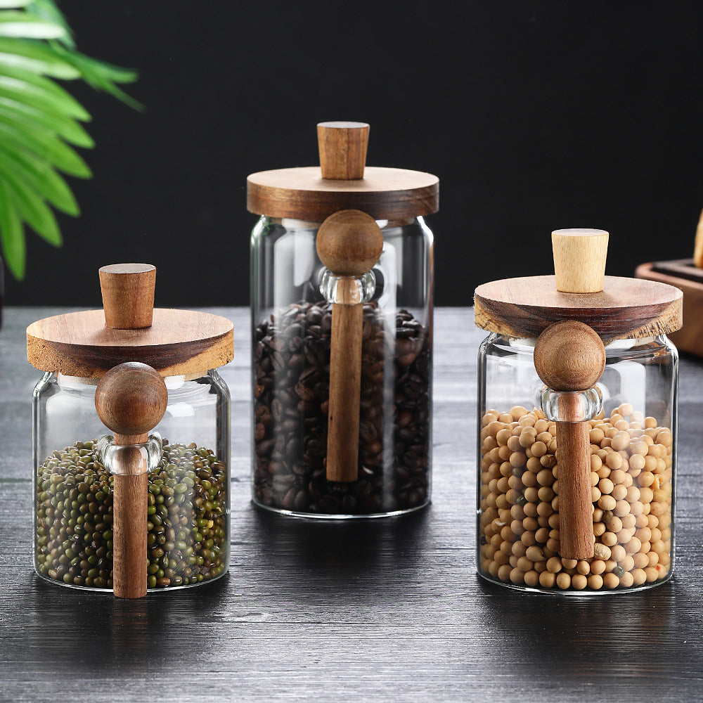 Glass Coffee Jars With Spoons Candy Biscuit Storage Tea - Main View