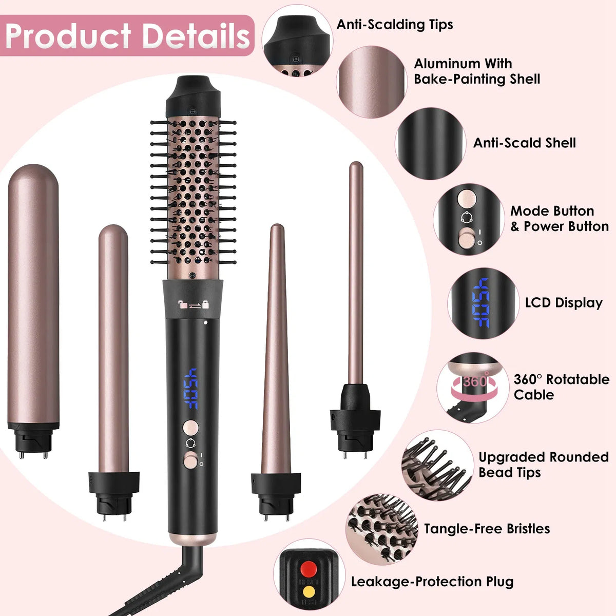 5 in 1 Curling Wand with Leakage Protection Hair Curling Iron Brush Hair - Image 4