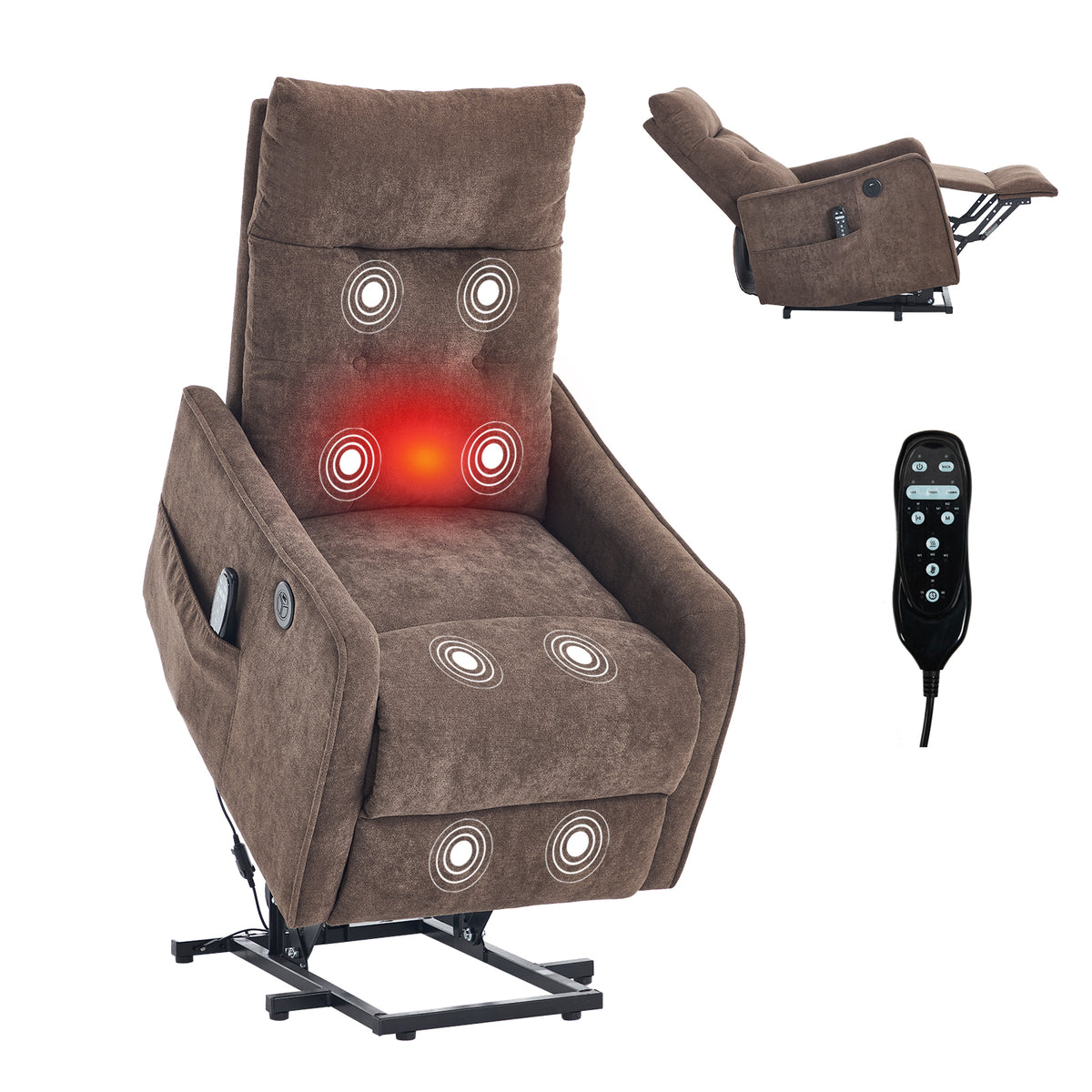 Brown Chenille Single Motor Power Lift Recliner Chair with Massage and Heat for - Image 5