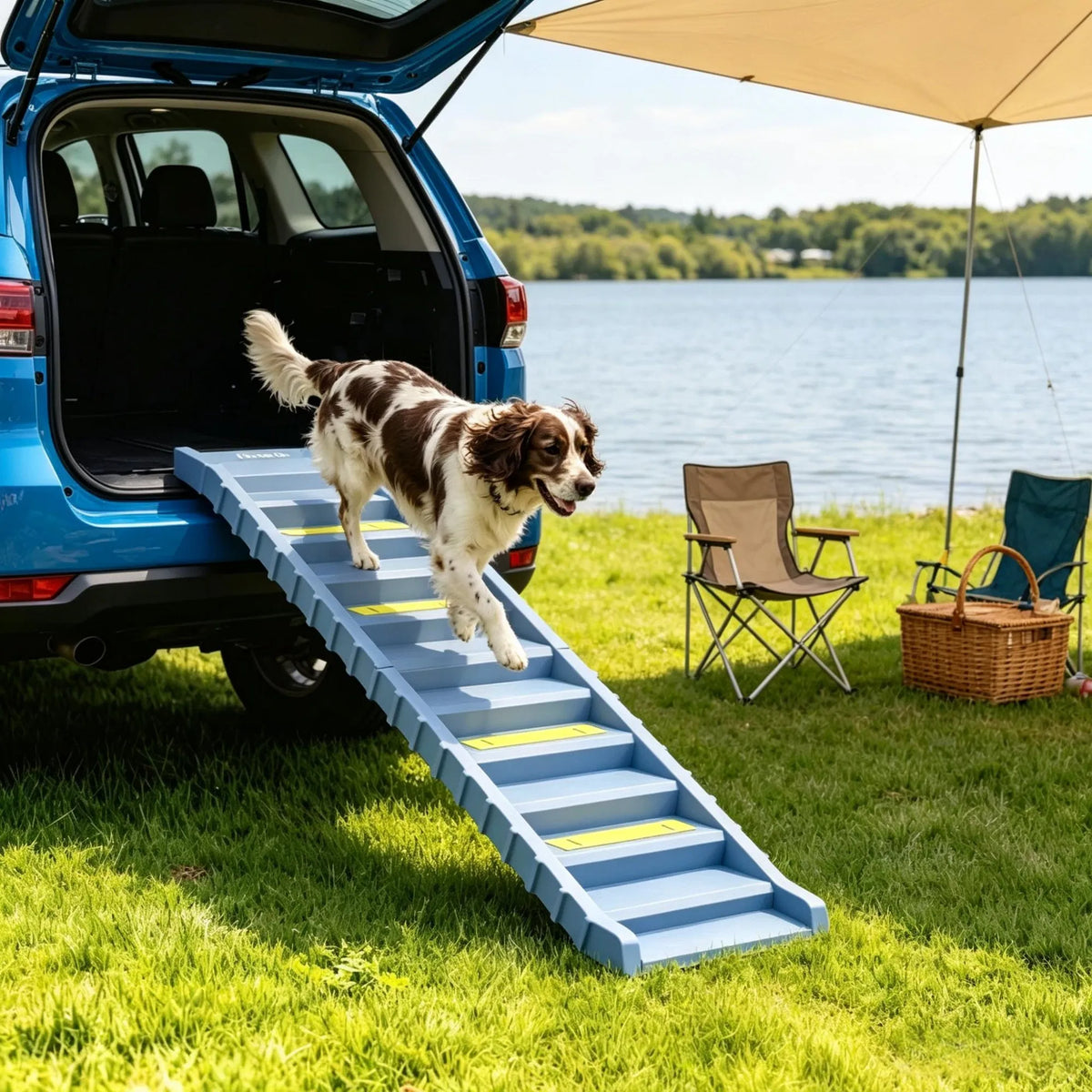 Gray Portable Dog Ramp Foldable Stairs for Medium Small Dogs to Get on Car Truck SUV - Image 4