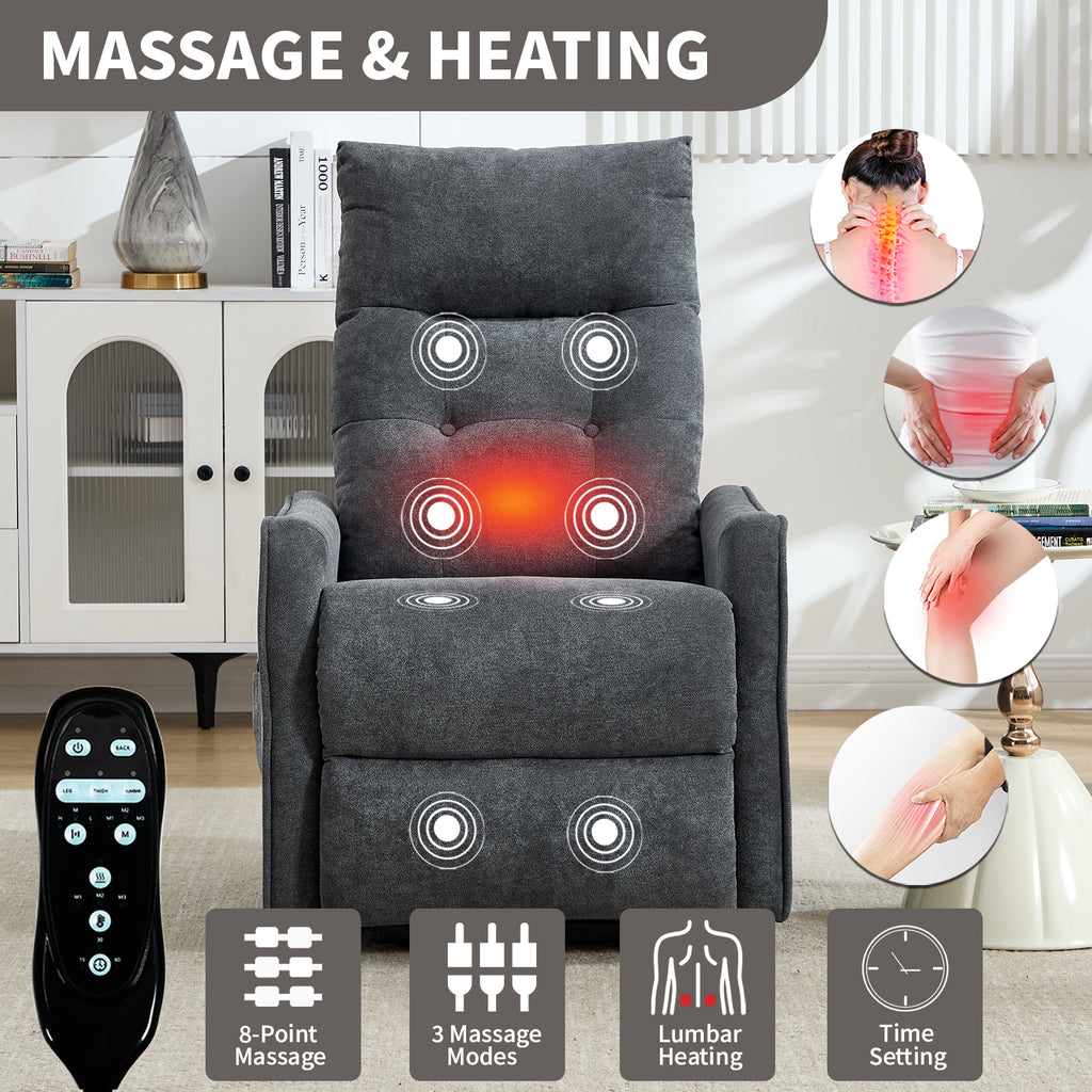 Grey Chenille Single Motor Power Lift Recliner Chair with Massage and Heat for - Image 4