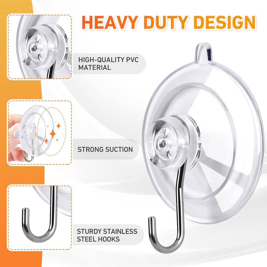 12 Pack Clear Suction Cup Hooks 77 Inch Stainless Steel Reusable Removable - Image 4