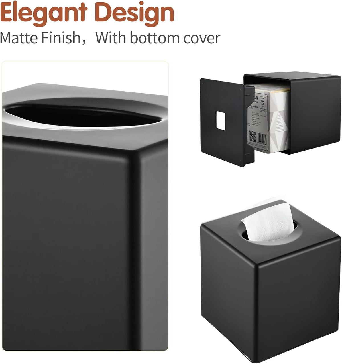 Matte Black Tissue Box Cover Modern Square Decorative Facial Tissue Holder For - Image 5