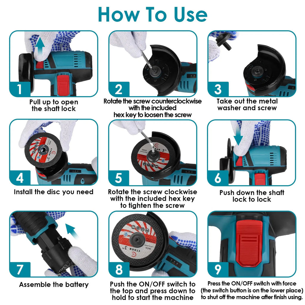 Cordless Mini Angle Grinder 2x12V 1100mAh Batteries 19000RPM Motor Air - Image 2