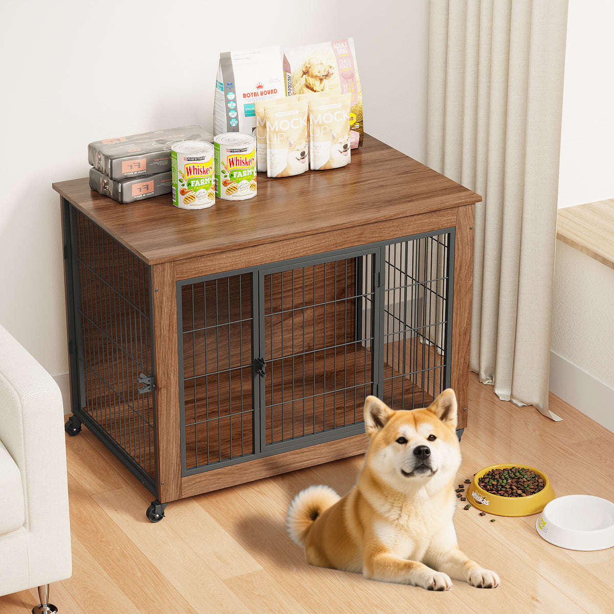 38.6-Inch Dog Crate Furniture with Wheels