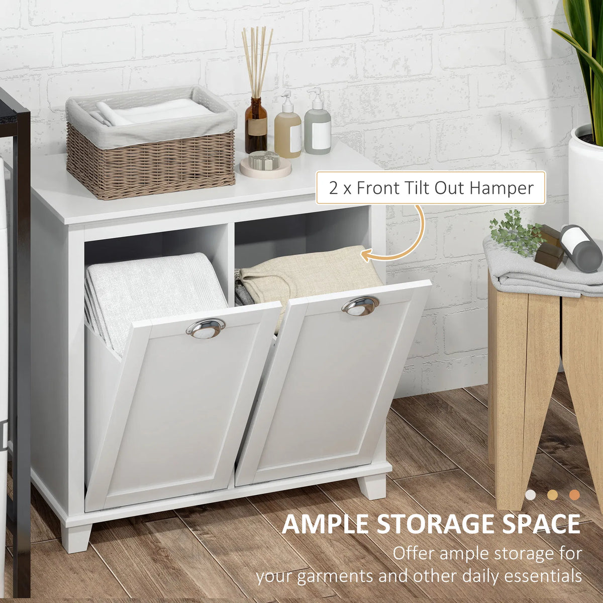 Tilt Out Laundry Storage Cabinet Bathroom Storage Organizer with - Image 4