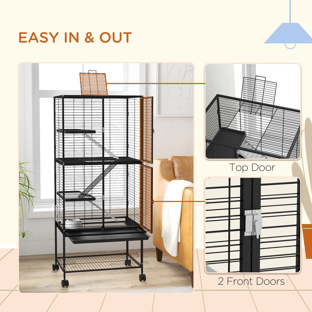 Rolling Small Animal Cage 53.5"H Chinchilla Cage for Ferrets Squirrels w/ - Image 3