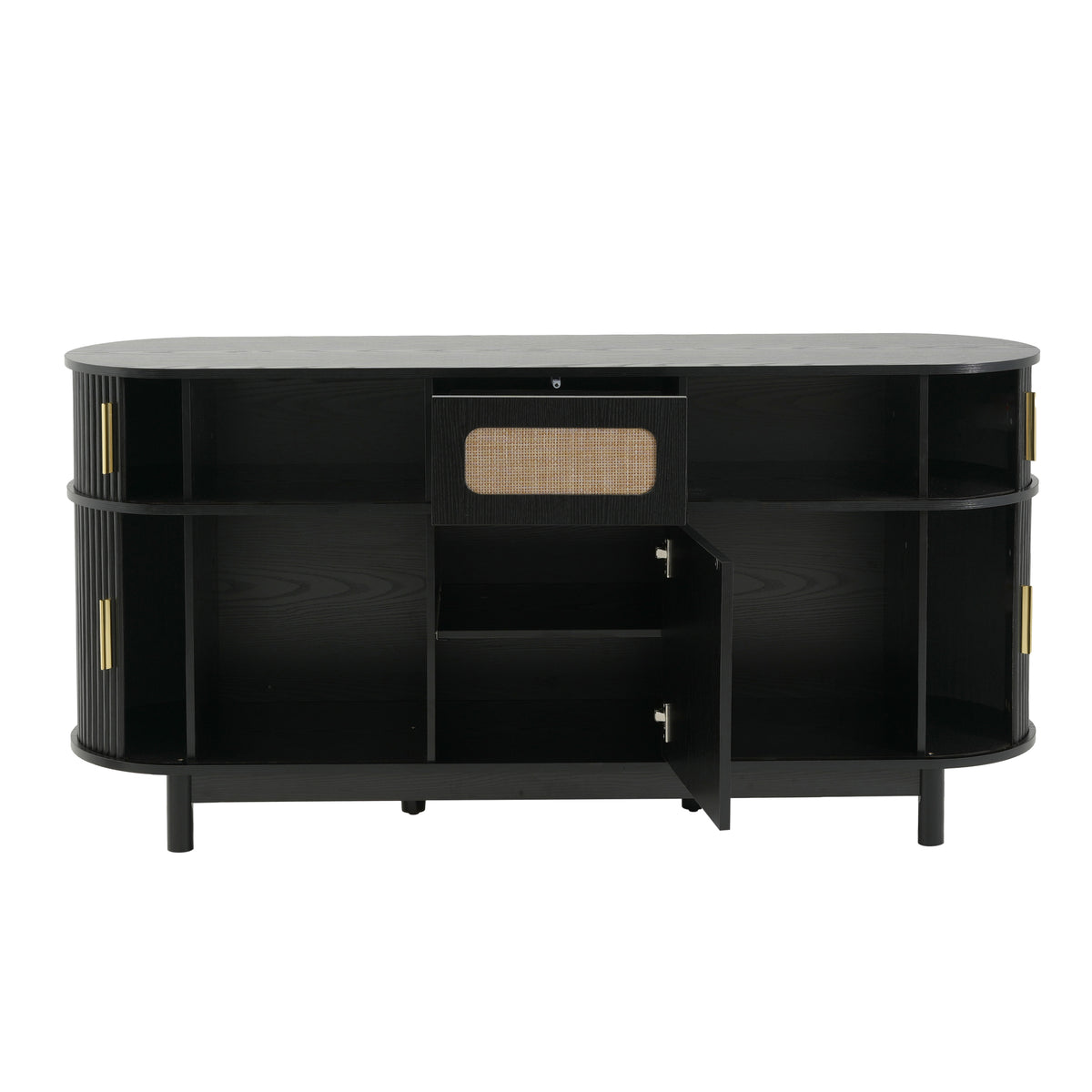 60.04" Black Sideboard Buffet Cabinet with 4 Sliding Fluted Doors for Dining - Image 4