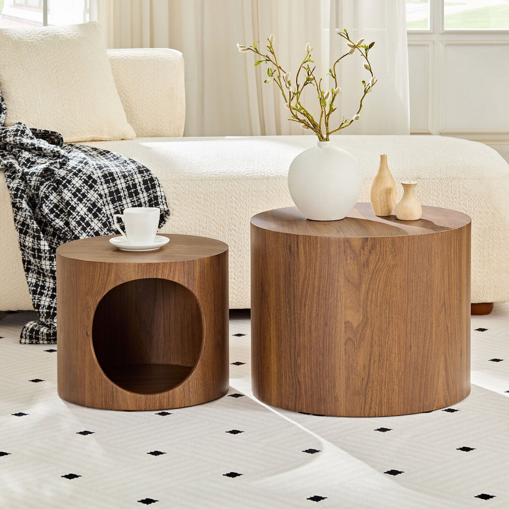 Cat Nest Nesting Stool Set Round Nesting Coffee Table Set of 2 for Living - Image 4