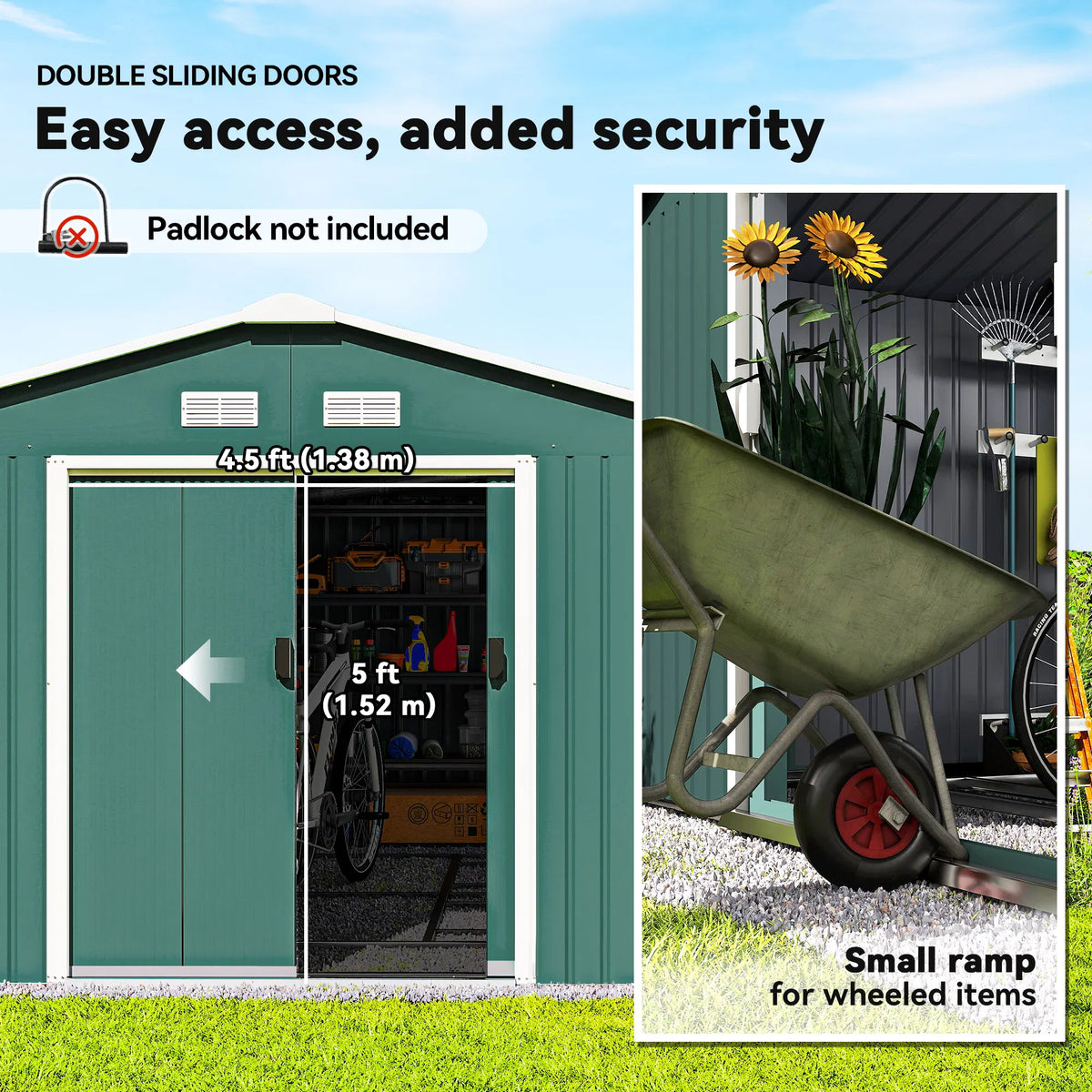 11' x 13' Practical Backyard Garden Storage Tool Shed with Double Sliding Door - Image 5