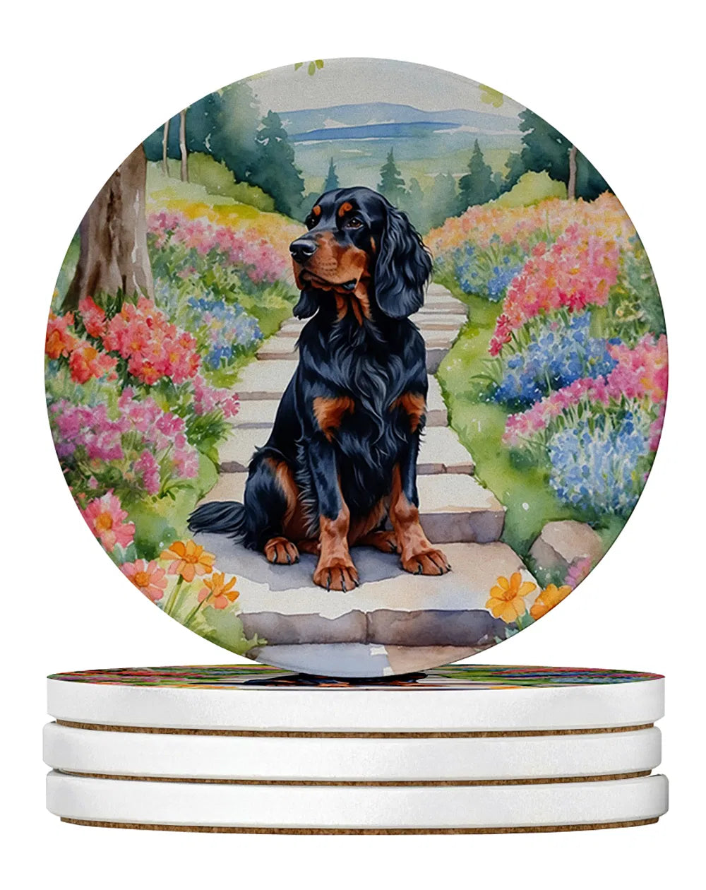 Gordon Setter Spring Path Large Sandstone Coasters Pack of 4 Absorbent Round - Image 4