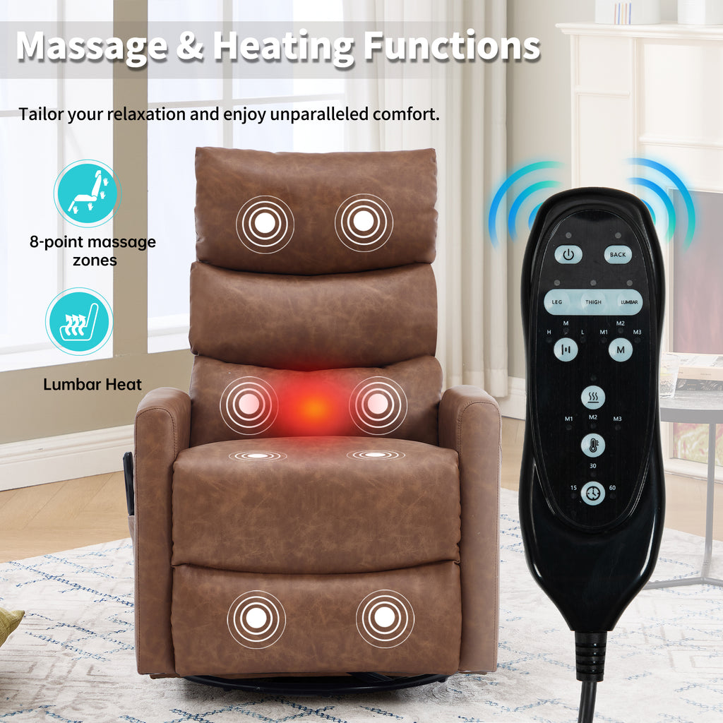 Heat Massage Manual Recliner Chair with Rocker and Swivel in Fabric for Living