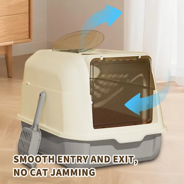 Extra Large Dual Entry Cat Litter Box Convertible Open&Enclosed Gray Odor - Image 4