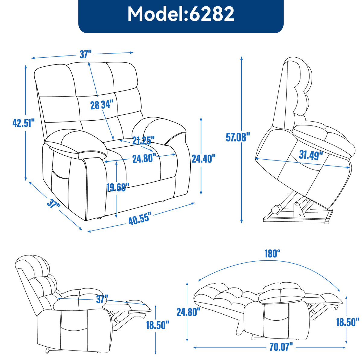 Lift Recliner Chair Heat Massage Dual Motor Infinite Position Up to 350 LBS - Image 3