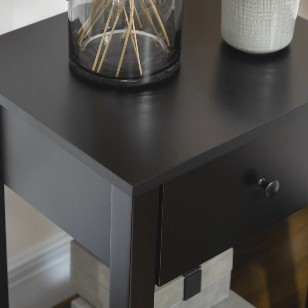 Side Table Set of 2 End Tables with Drawer and Bottom Shelf 2 tier Nightstand - Image 5