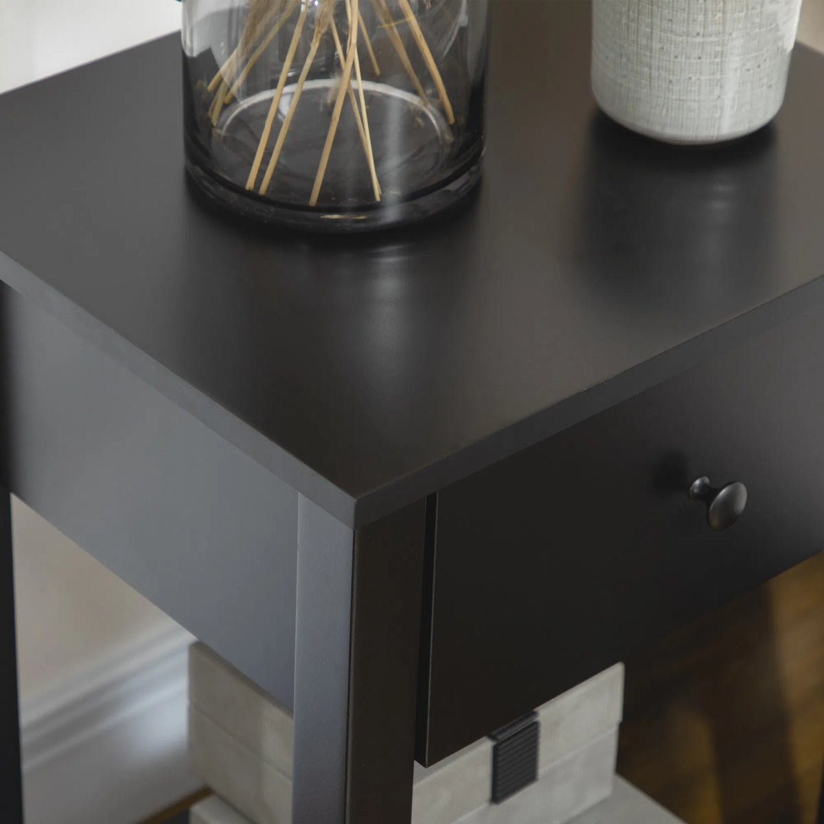 Side Table Set of 2 End Tables with Drawer and Bottom Shelf 2 tier Nightstand - Image 5