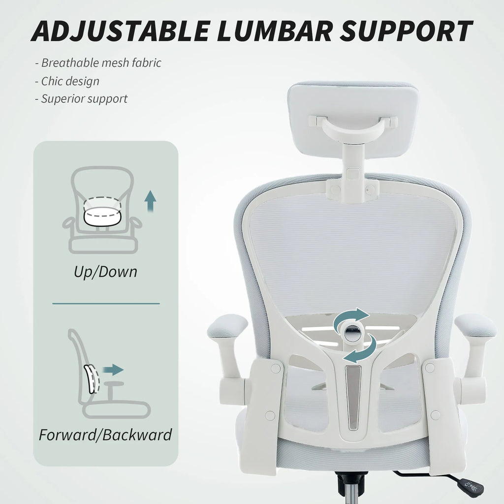 Office Chair Mesh Computer Desk Chair with Adjustable Headrest 4D Lumbar - Image 4