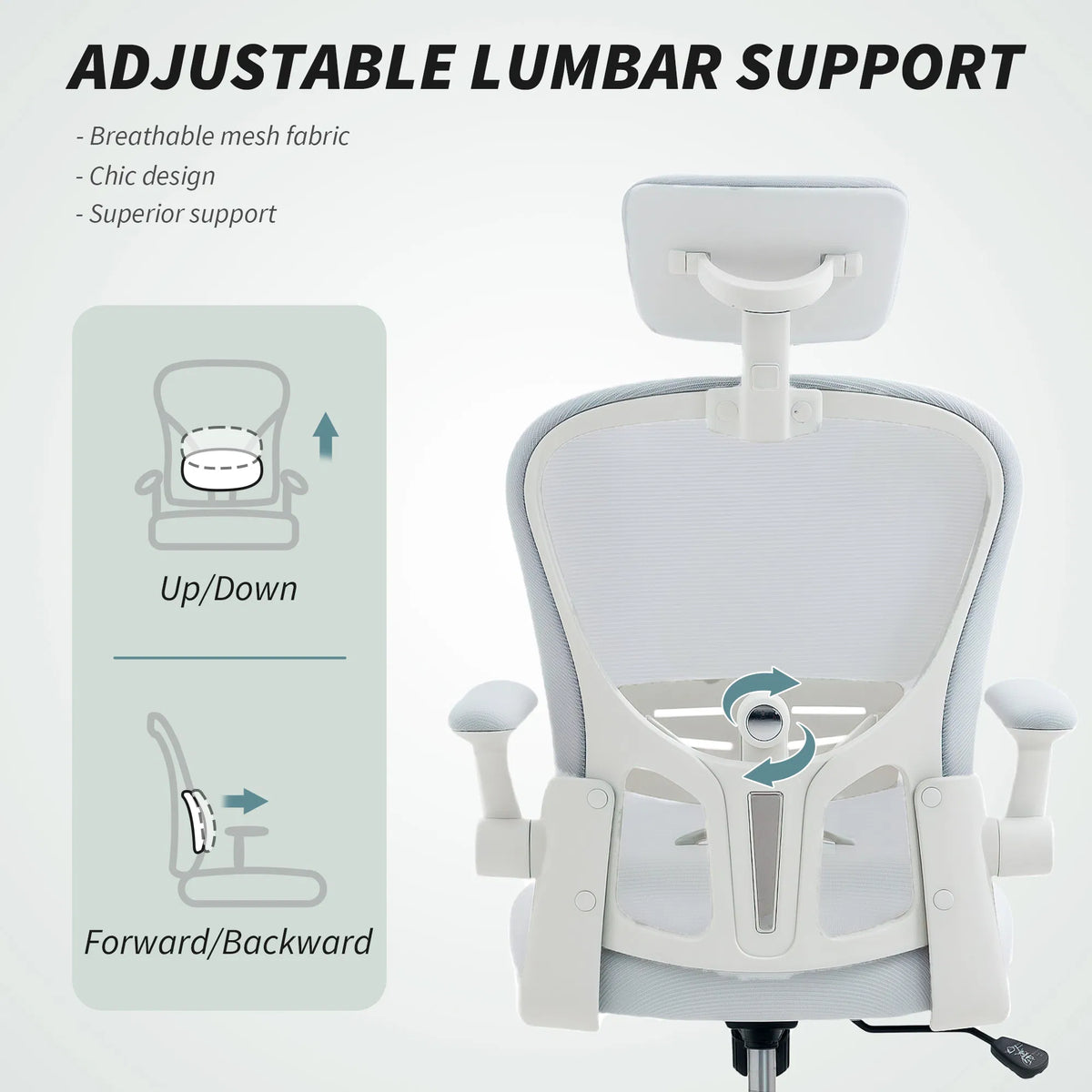 Office Chair Mesh Computer Desk Chair with Adjustable Headrest 4D Lumbar - Image 4