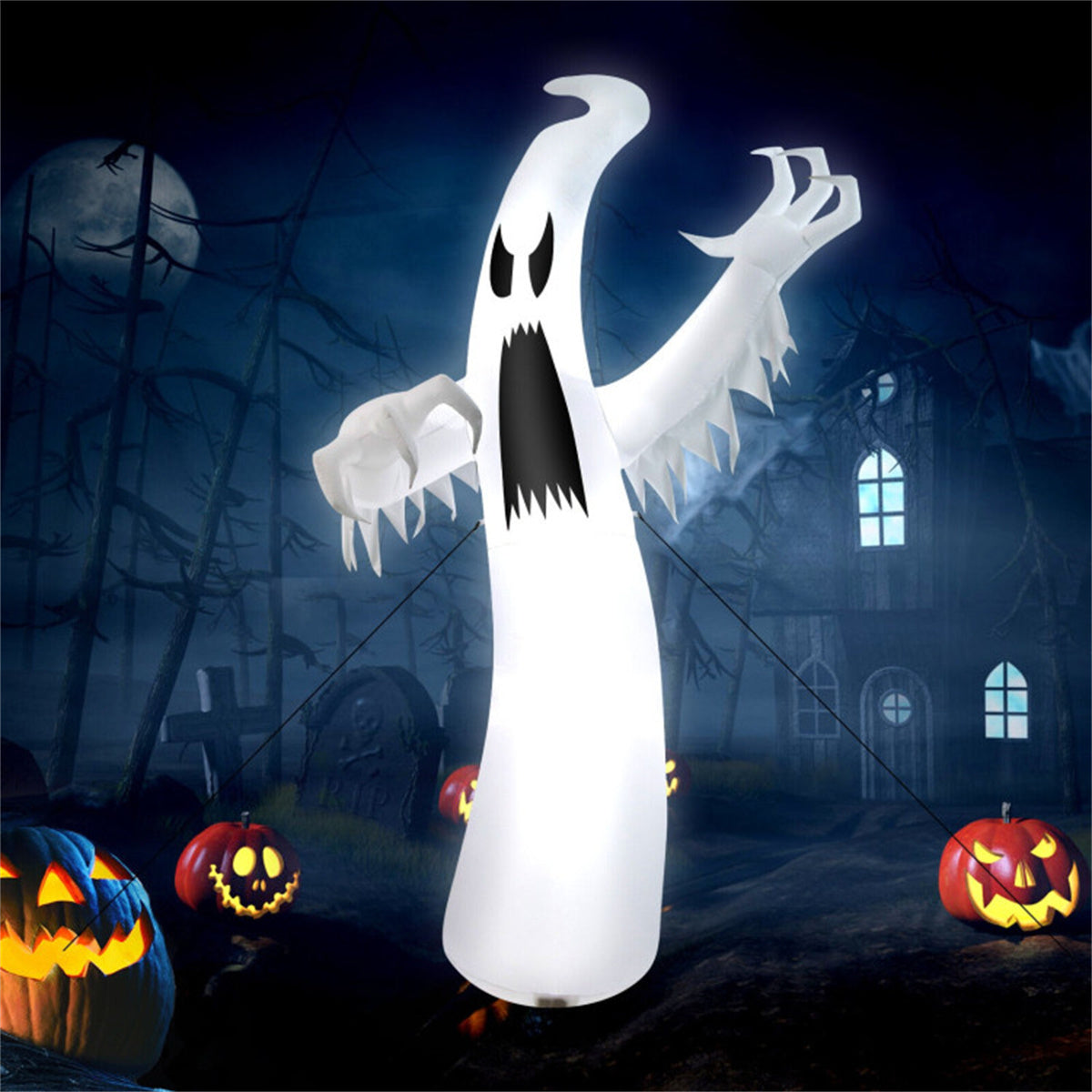12FT Halloween Inflatable Scary Ghost With Built In LED Lights Blow Up Yard - Image 5
