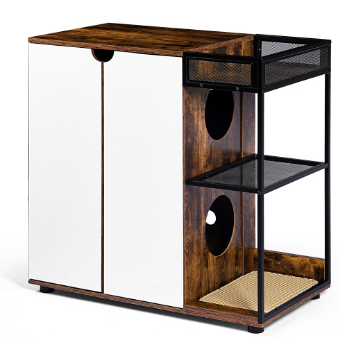Double Cat Litter Box Furniture Enclosure