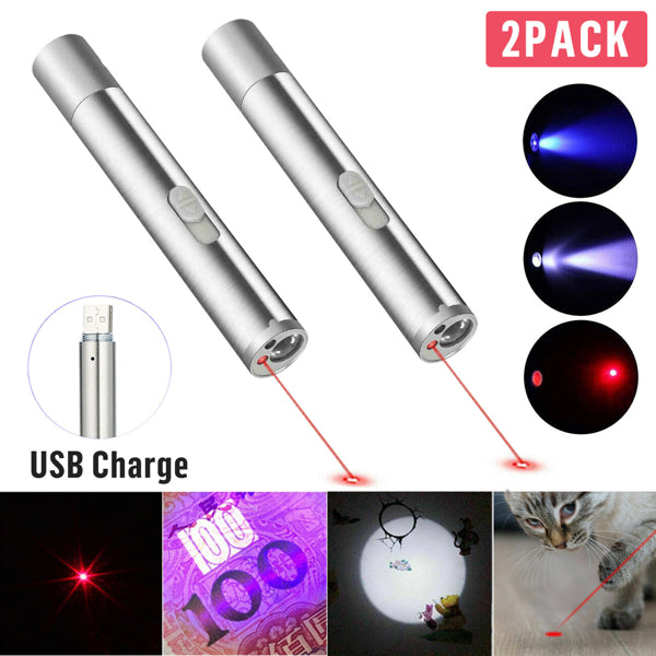 2PCS 3 in1 1mw USB Rechargeable Pet Toy Pen Flashlight Red laser Beam UV Light - Image 2