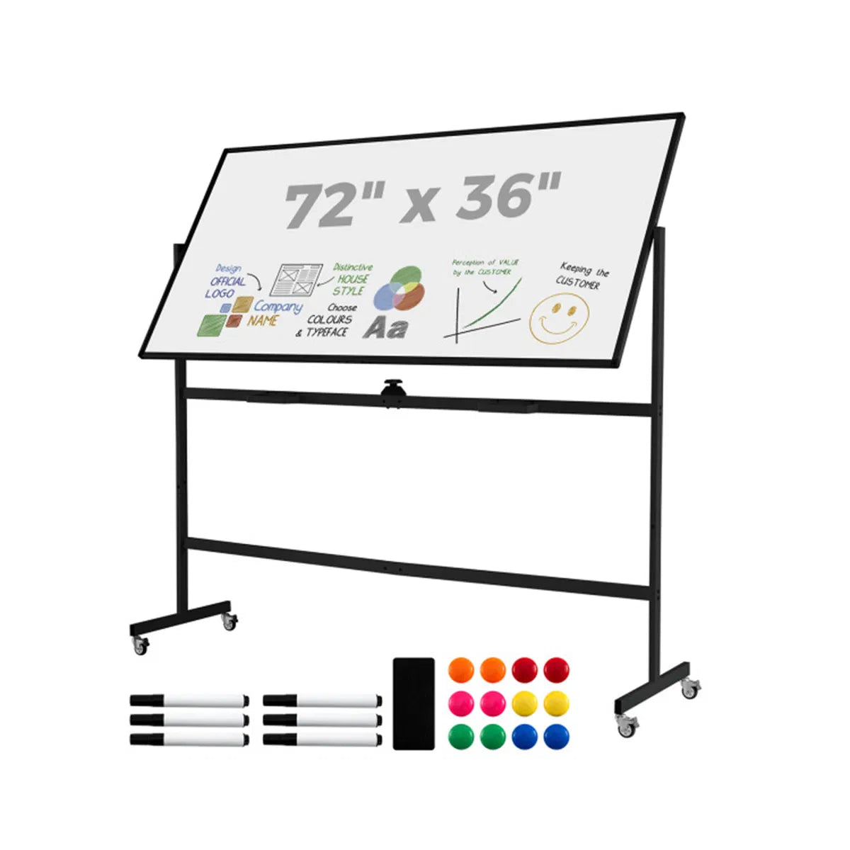 360° Rotating Double Sided Magnetic Whiteboard 182.88×91.44cm Writing Surface - Image 5
