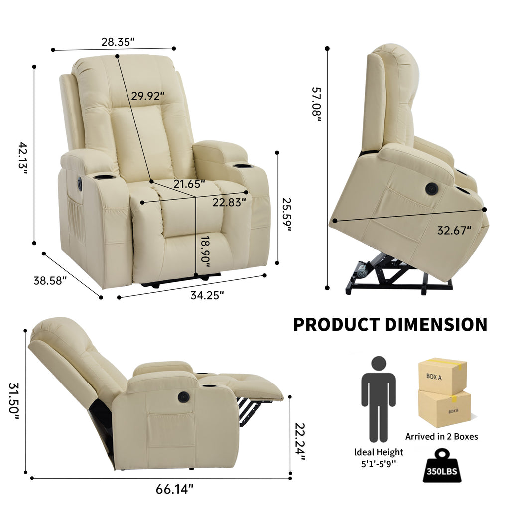 Beige PU Infinite Position Up to 350 LBS Power Lift Recliner Chair for Elderly