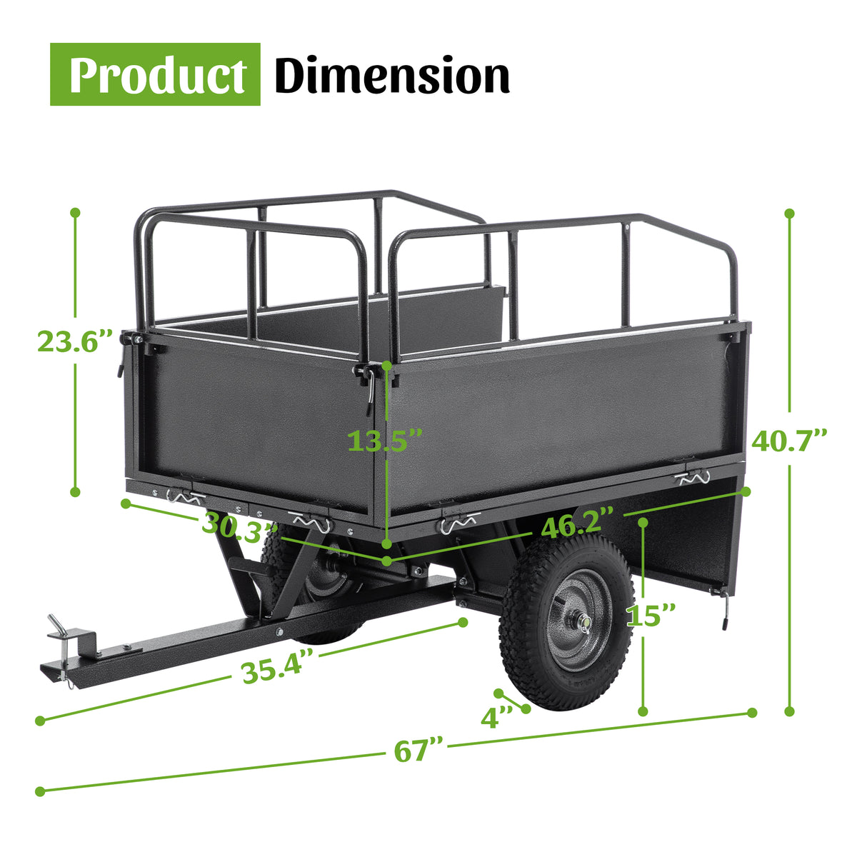 600lbs heavy duty steel dump dimensions and features