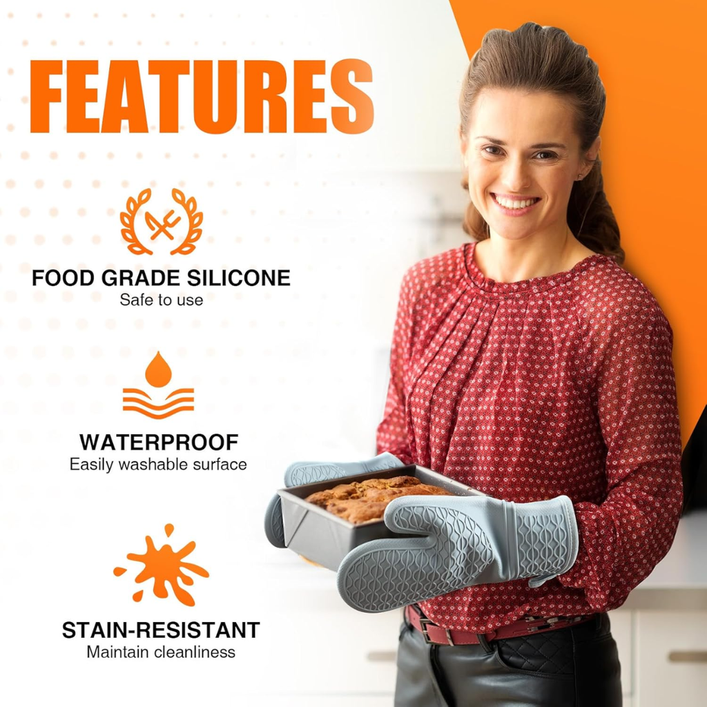 Silicone Oven Mitts Heat Resistant 2PCS Oven Mitts With Soft Cotton Lining - Image 5