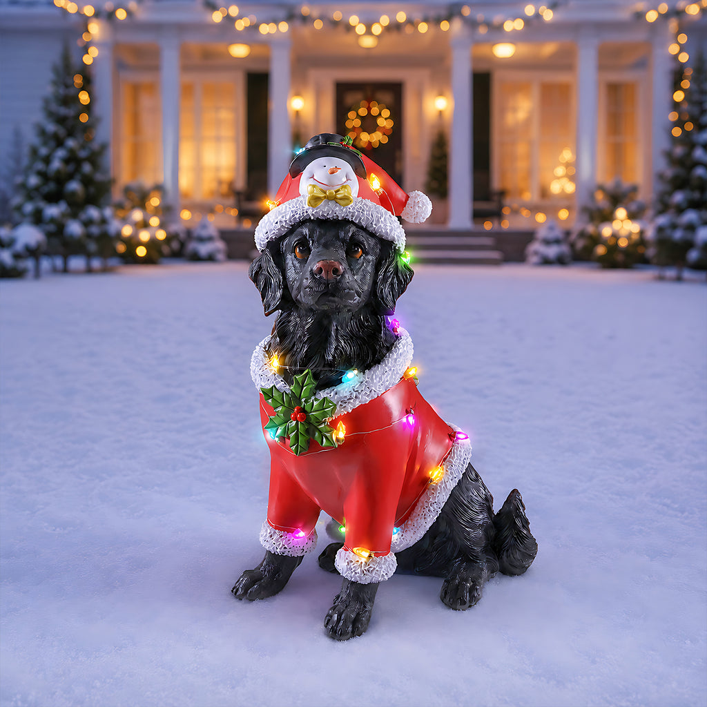 Christmas Dog Statue Holiday Dog Figurine in Red Santa Outfit - Image 2