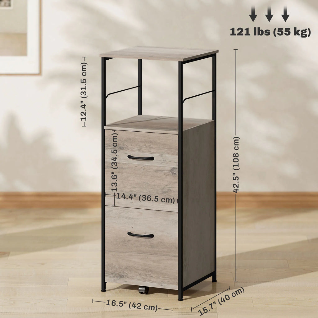 Vertical Filing Cabinet Tall File Cabinet with 2 Drawers Hanging Bars for