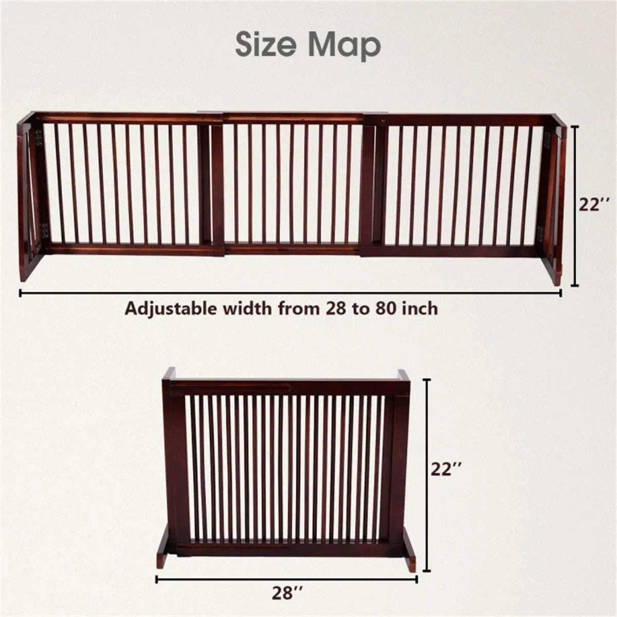 Wooden Pet Gate 3 Panels Freestanding Length Adjustable - Image 3