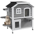 2 Storey Outdoor Cat House Wooden Catio with Openable Roof Lounge Space Fun