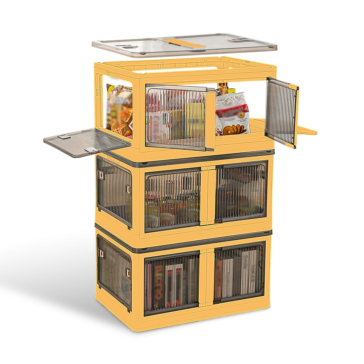 3-Piece Stackable Foldable Storage Bins with Lids and 4 Doors - Detail 12