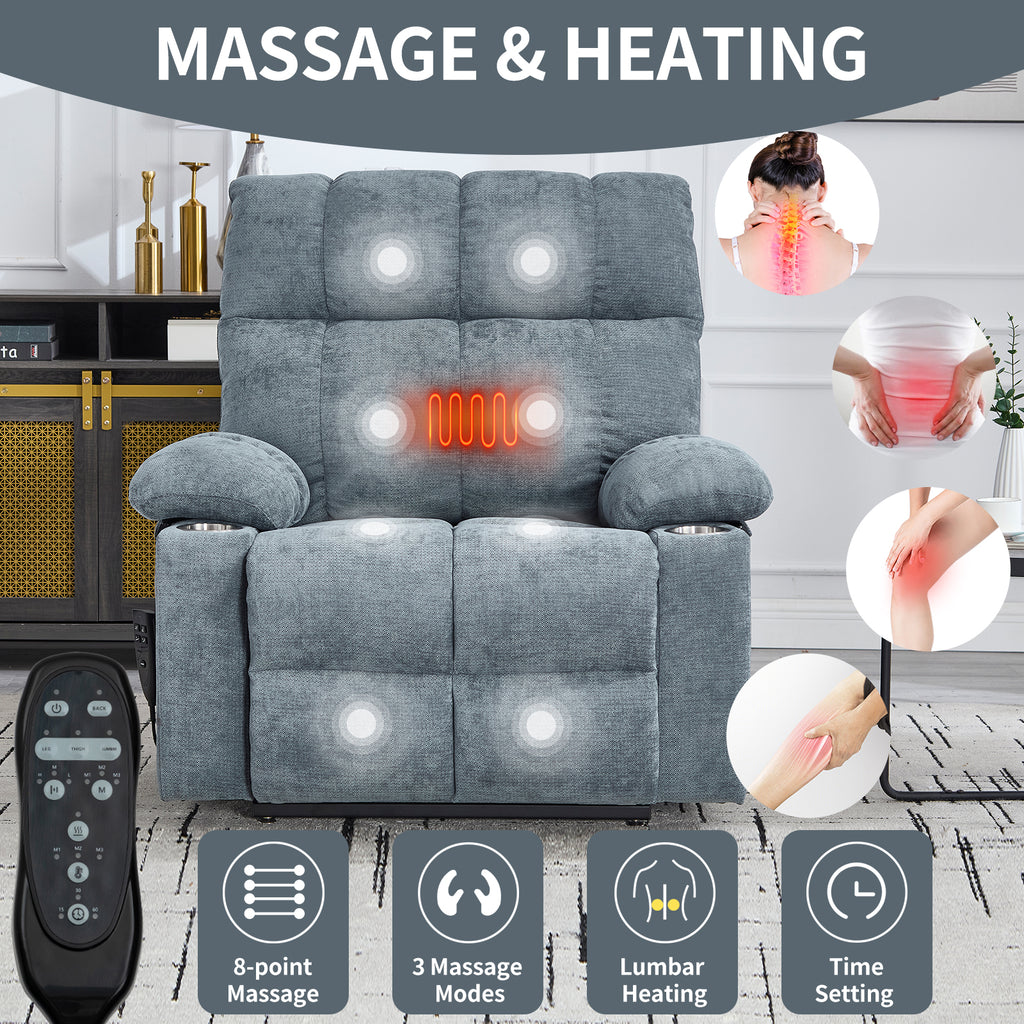 Grey Dual Motor Infinite Position Up to 350 LBS Chenille Power Lift Recliner - Image 4
