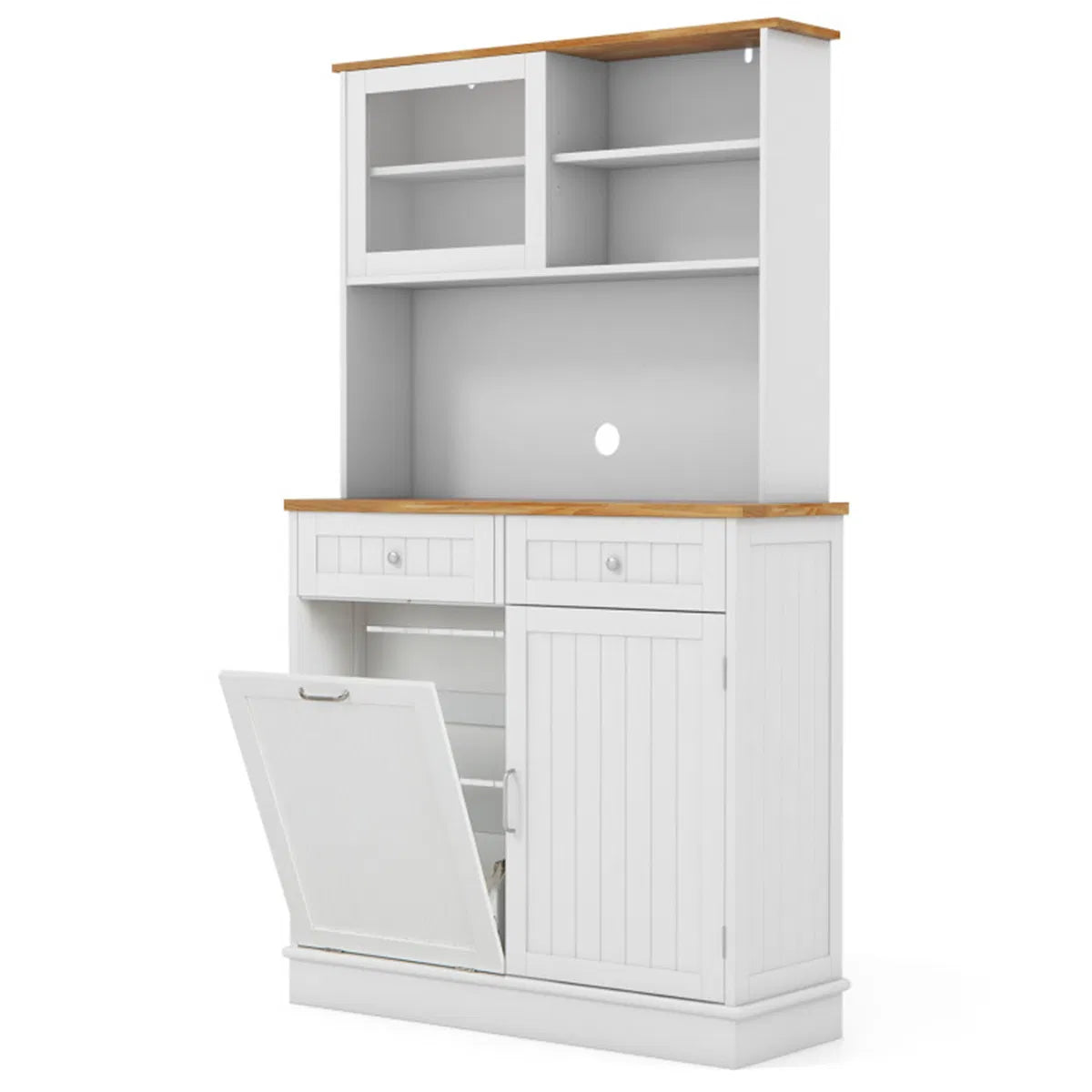 68 Inch Tilting Trash Cabinet with Hidden Trash Can & Multi Storage - Image 4