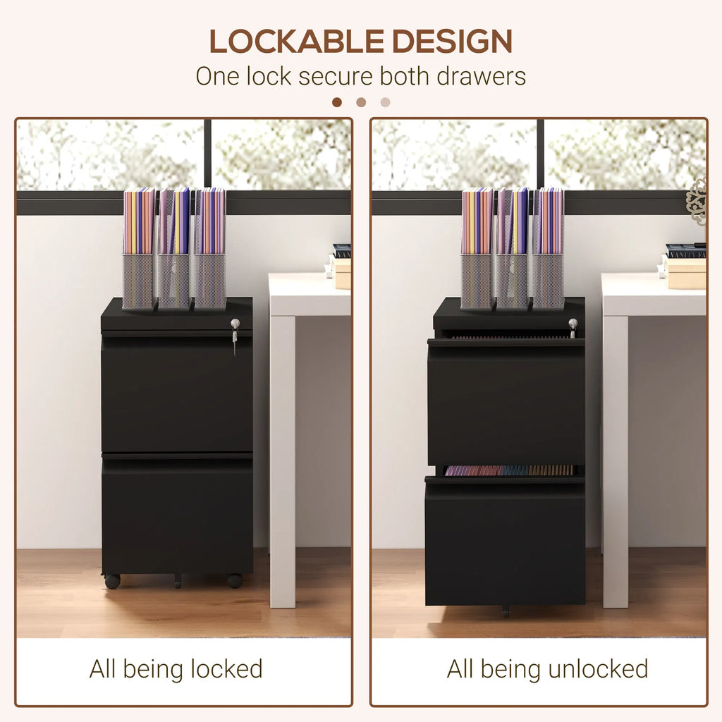 Mobile Vertical Filing Cabinet with Lock 2 Drawer Steel File Cabinet with - Image 5