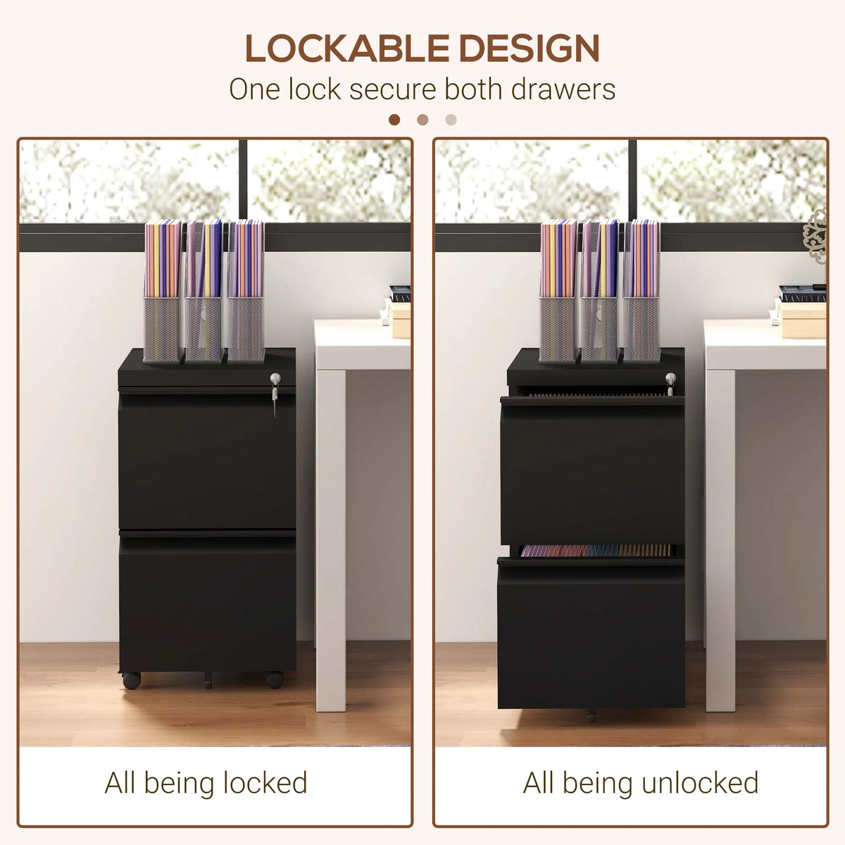 Mobile Vertical Filing Cabinet with Lock 2 Drawer Steel File Cabinet with - Image 5