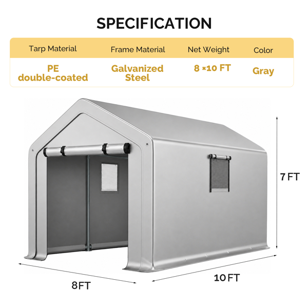 8x10 FT Storage Shed With 2 Roll up Windows Heavy Duty Bike Tent - Image 2