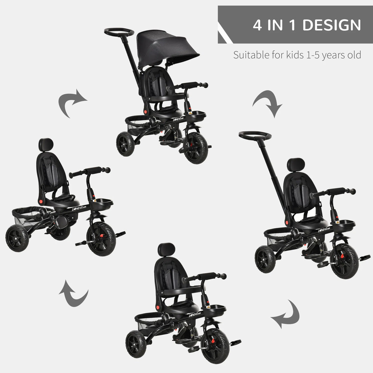 Tricycle for Toddler 4 in 1 Kids Trike with Reversible Adjustable Seat Baby - Image 4