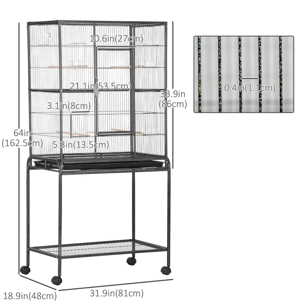 30'' Large Rolling Metal Bird Cage Bird House with Detachable Rolling Stand - Image 2