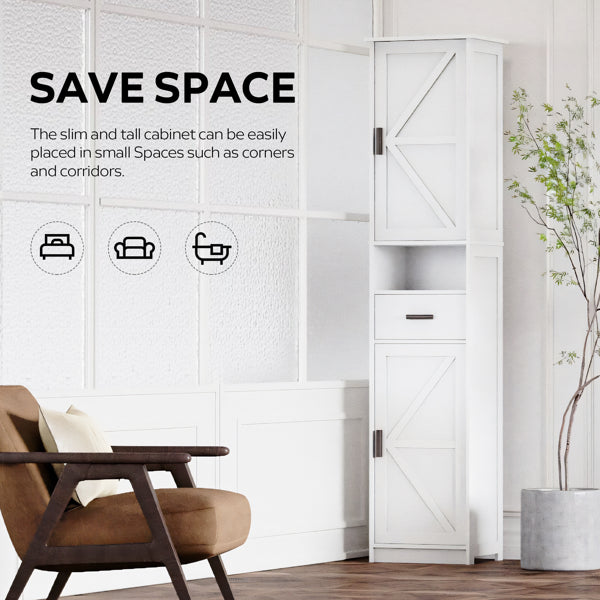 69" H Tall Bathroom Storage Cabinet with 2 Barn Doors and 1 Drawer Narrow - Image 2