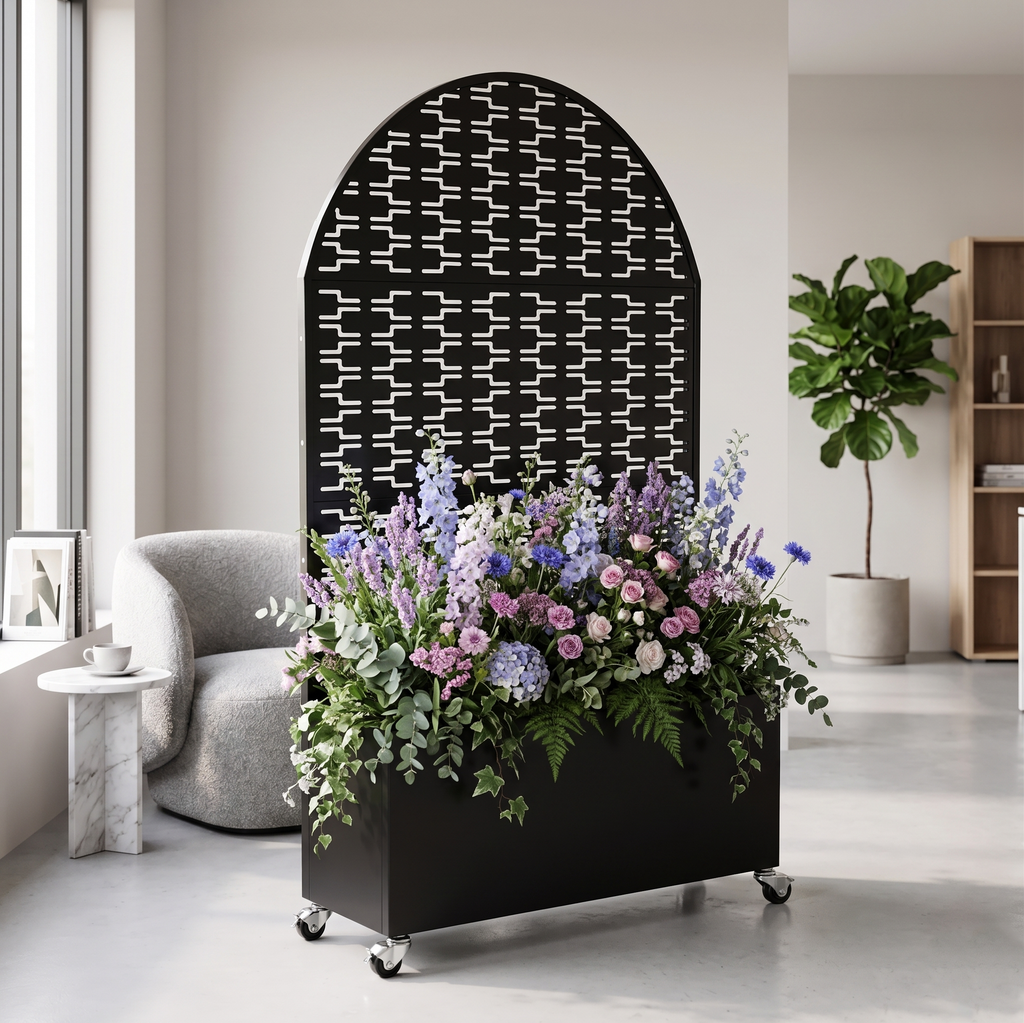 71in metal outdoor privacy screen with planter box product view 1