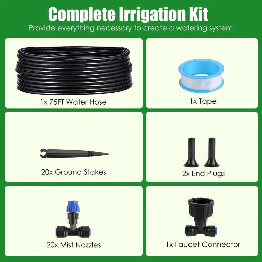 Upgraded Drip Irrigation System Kit 75FT Adjustable Misting Nozzles & - Image 3