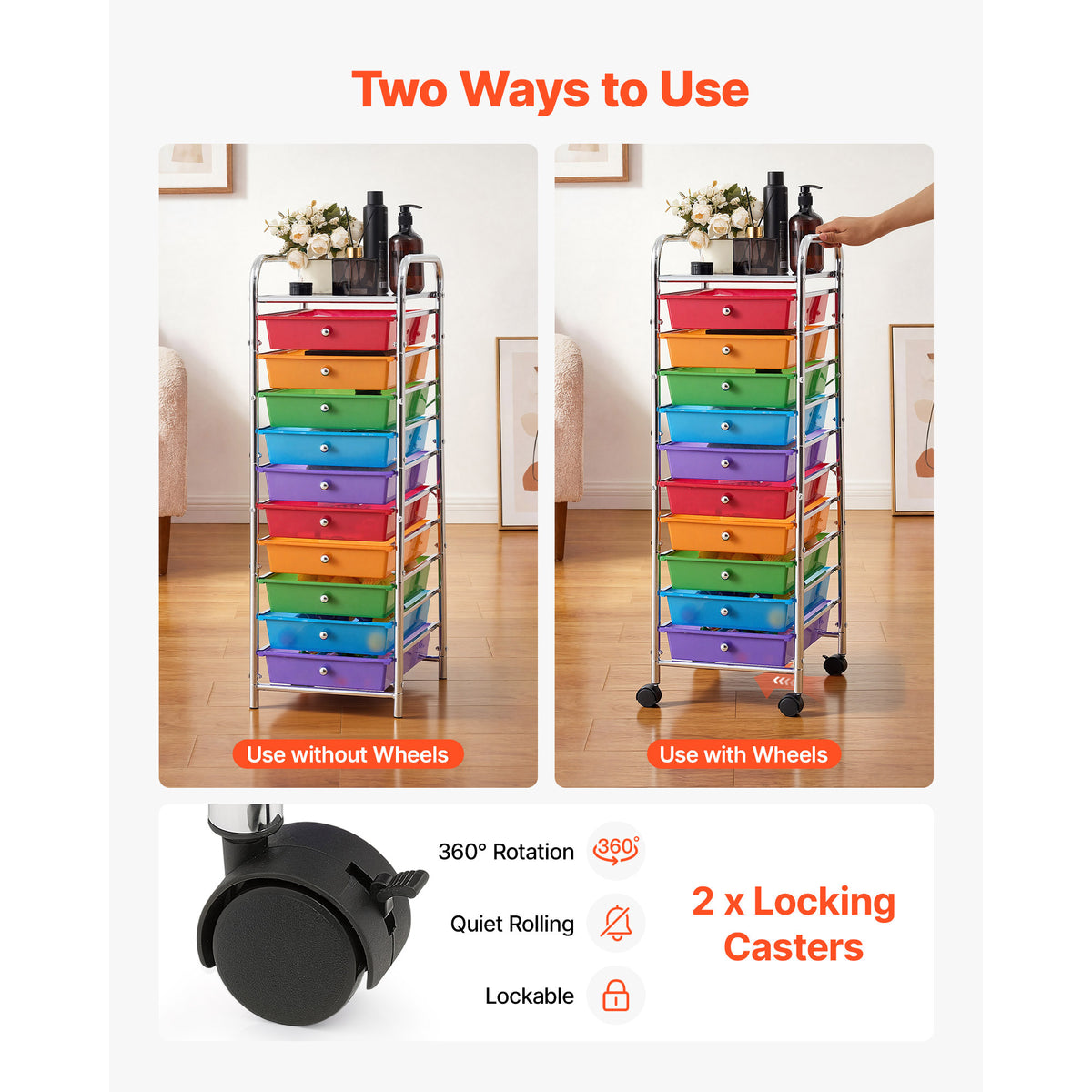 Rolling Cart With Drawers 10 Drawer Storage Organizer Mobile Utility Cart - Image 3