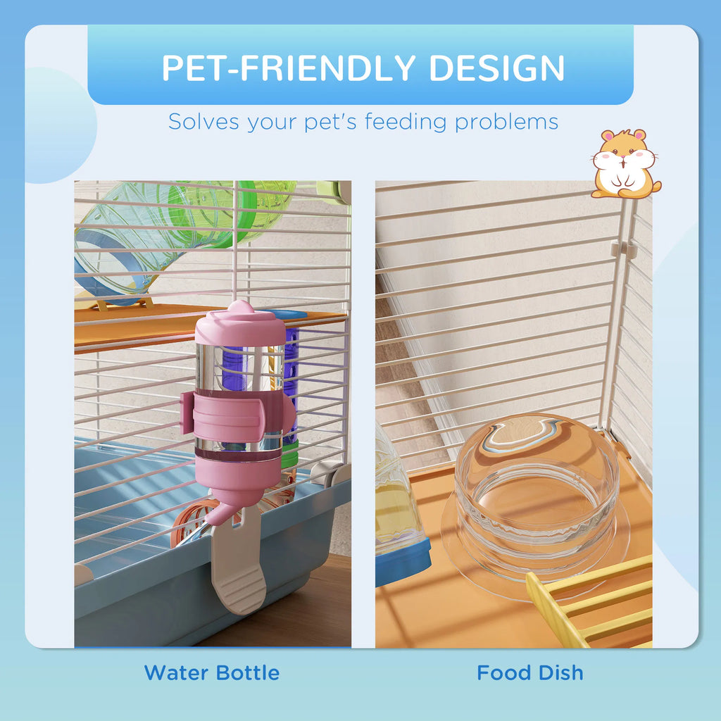 5 Tiers Hamster Cage Portable with Exercise Wheels Play Tube Water Bottle