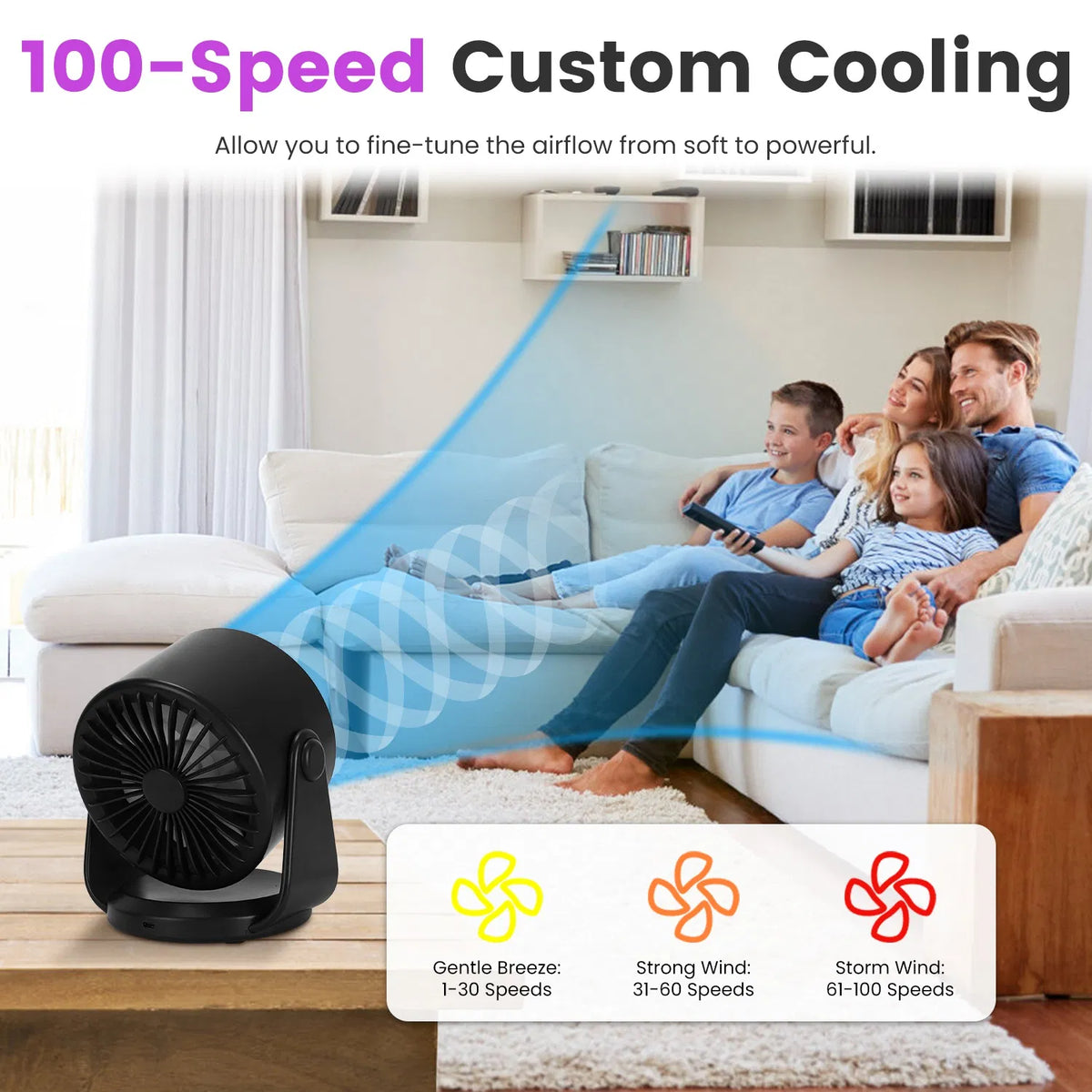 Multi Speed Personal Desk Fan 100 Adjustable Airflow Levels LCD Control Panel - Image 2