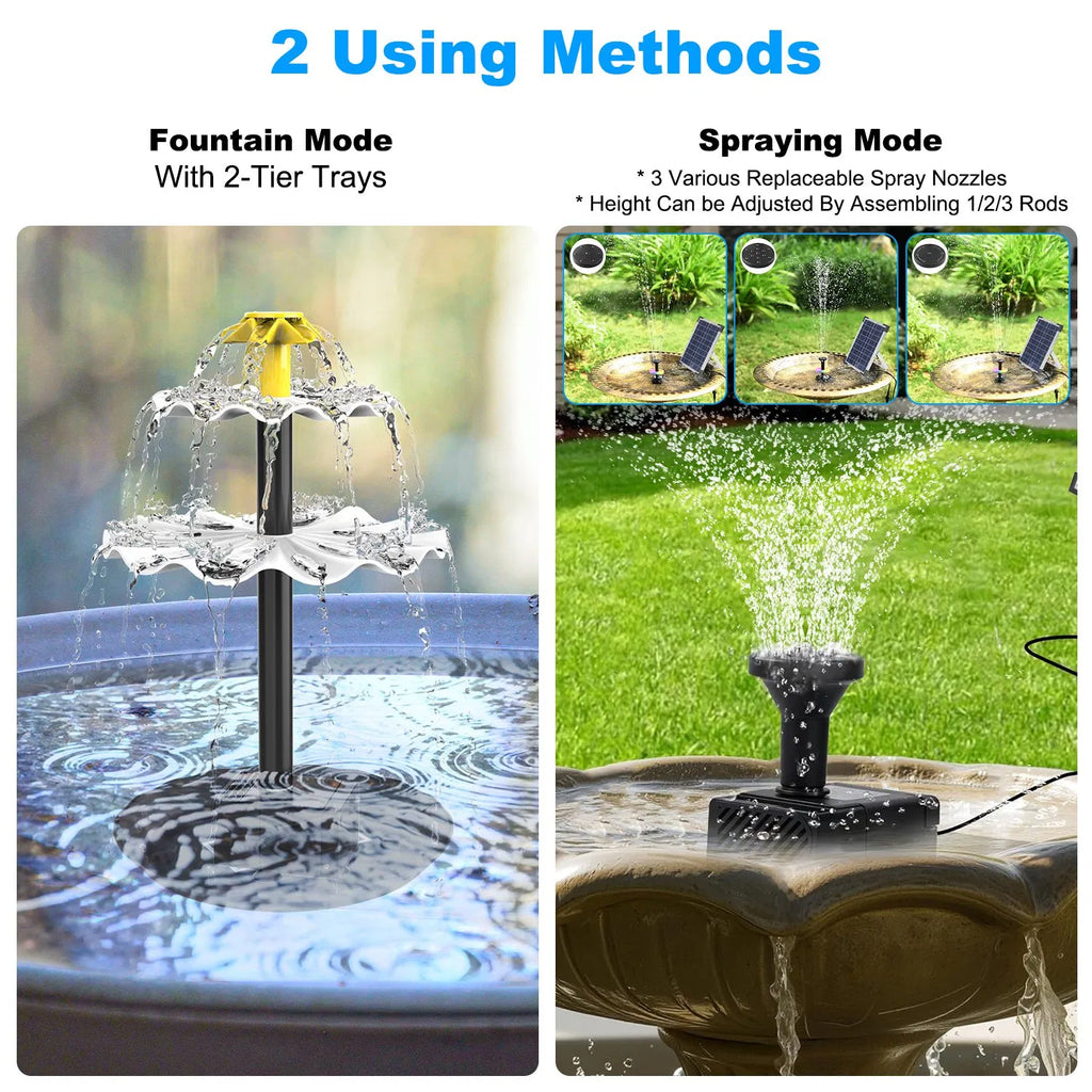 Solar Powered Water Fountain Pump with Battery Backup 6W Solar Panel IP68