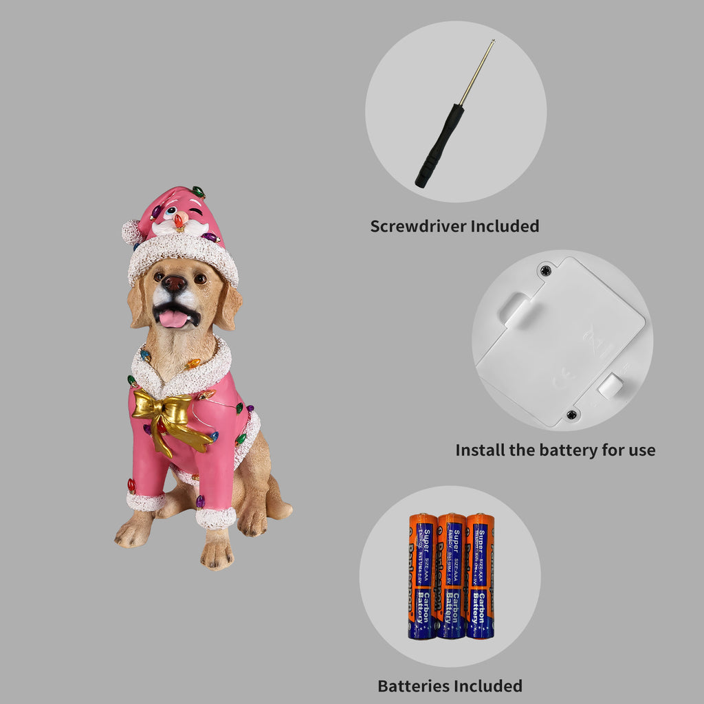 Christmas Labrador Retriever Statue Holiday Dog Figurine in Pink Santa Outfit