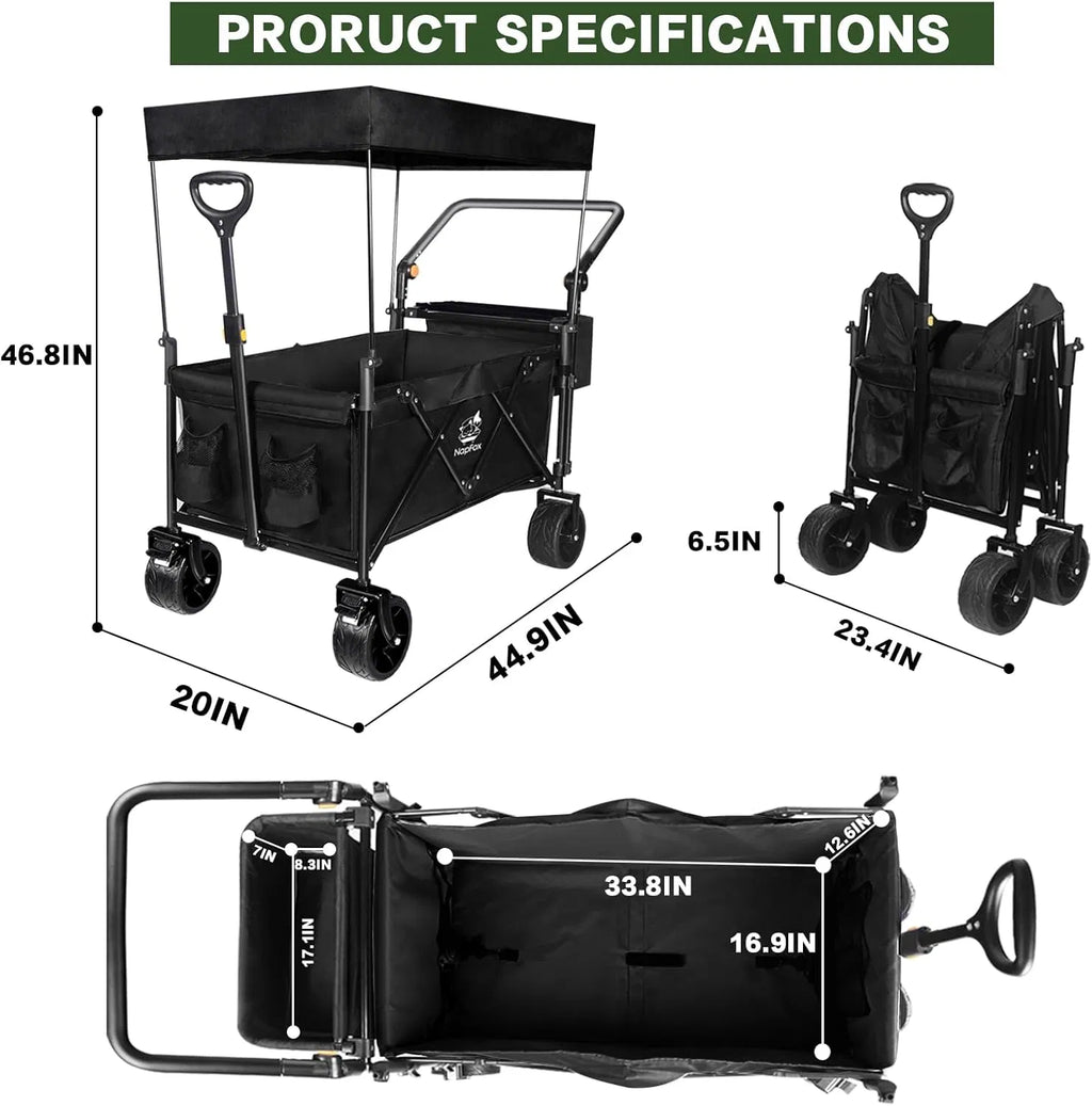 Collapsible Wagon Heavy Duty Wagons Carts Foldable with Removable Canopy - Image 4